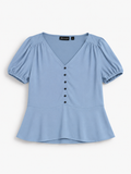 BLUSA AZUL CLARO CON MANGAS ABULLONADAS | 7TH AVENUE DESIGN STUDIO | TALLA S