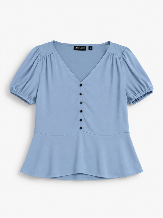 BLUSA AZUL CLARO CON MANGAS ABULLONADAS | 7TH AVENUE DESIGN STUDIO | TALLA S