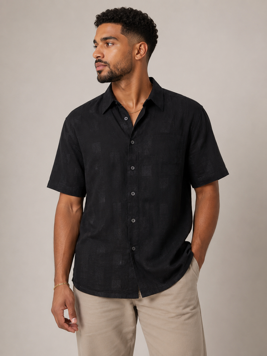 CAMISA NEGRA MANGA CORTA CON TEXTURA DE CUADROS | JORDAN | TALLA M