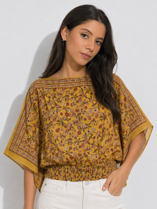 BLUSA TIPO KIMONO CON ESTAMPADO FLORAL | MAX STUDIO | TALLA M