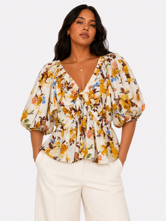 BLUSA FLORAL DE LINO Y ALGODÓN | ABERCROMBIE & FITCH | TALLA L