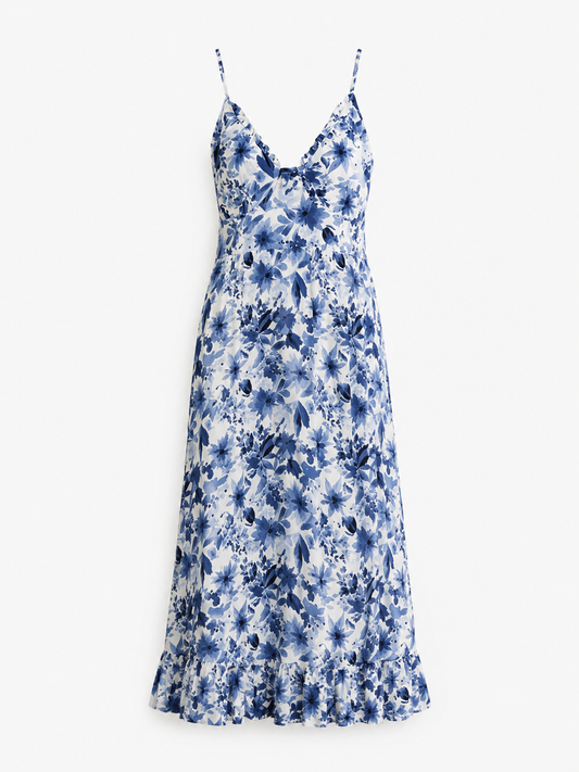 VESTIDO MIDI FLORAL AZUL Y BLANCO | SPLA | TALLA S