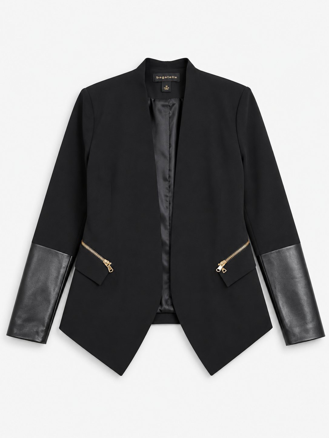 BLAZER NEGRO CON MANGAS EN PIEL GENUINA | BAGATELLE | TALLA M