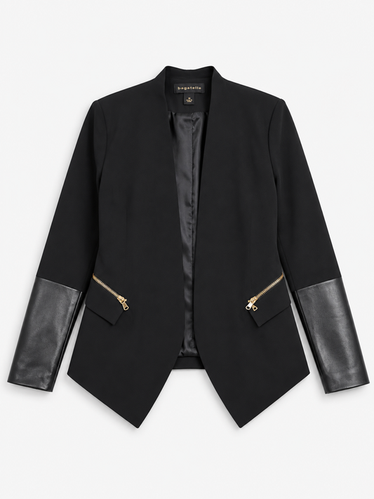 BLAZER NEGRO CON MANGAS EN PIEL GENUINA | BAGATELLE | TALLA M