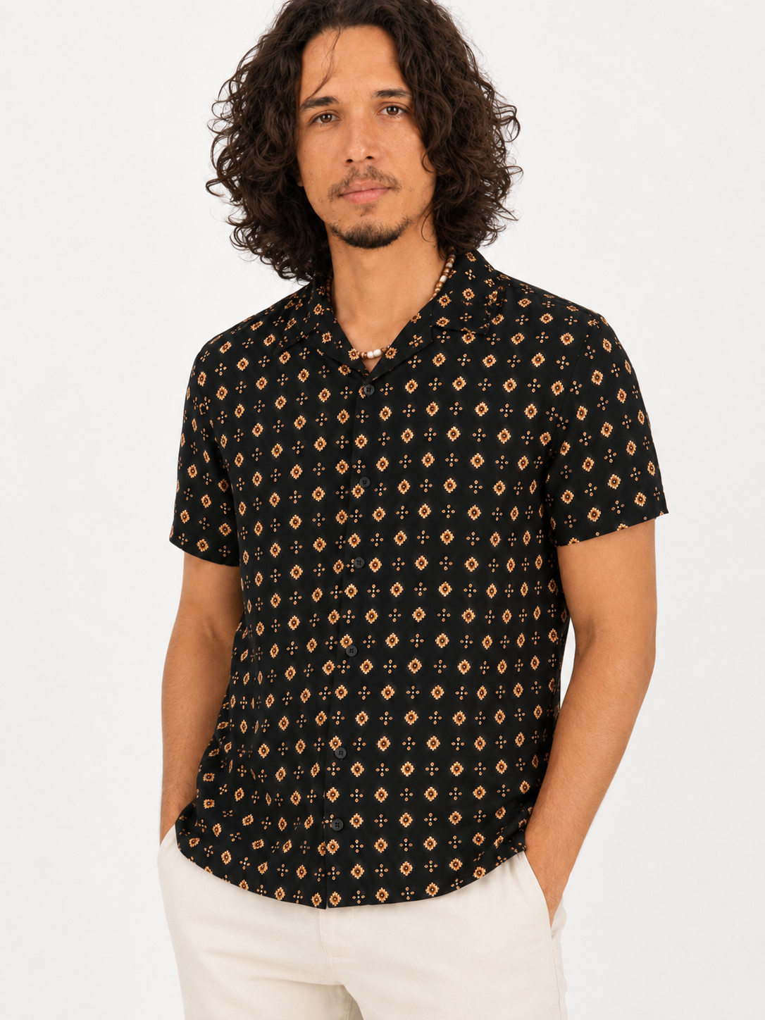 CAMISA NEGRA ESTAMPADA | DENIM & FLOWER | TALLA M