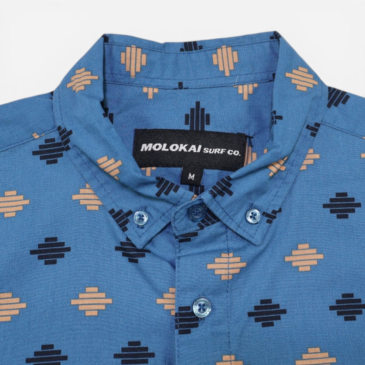 Camisa azul con estampado geométrico de mangas cortas para hombre Molokai Surf Co. talla M, foto 7