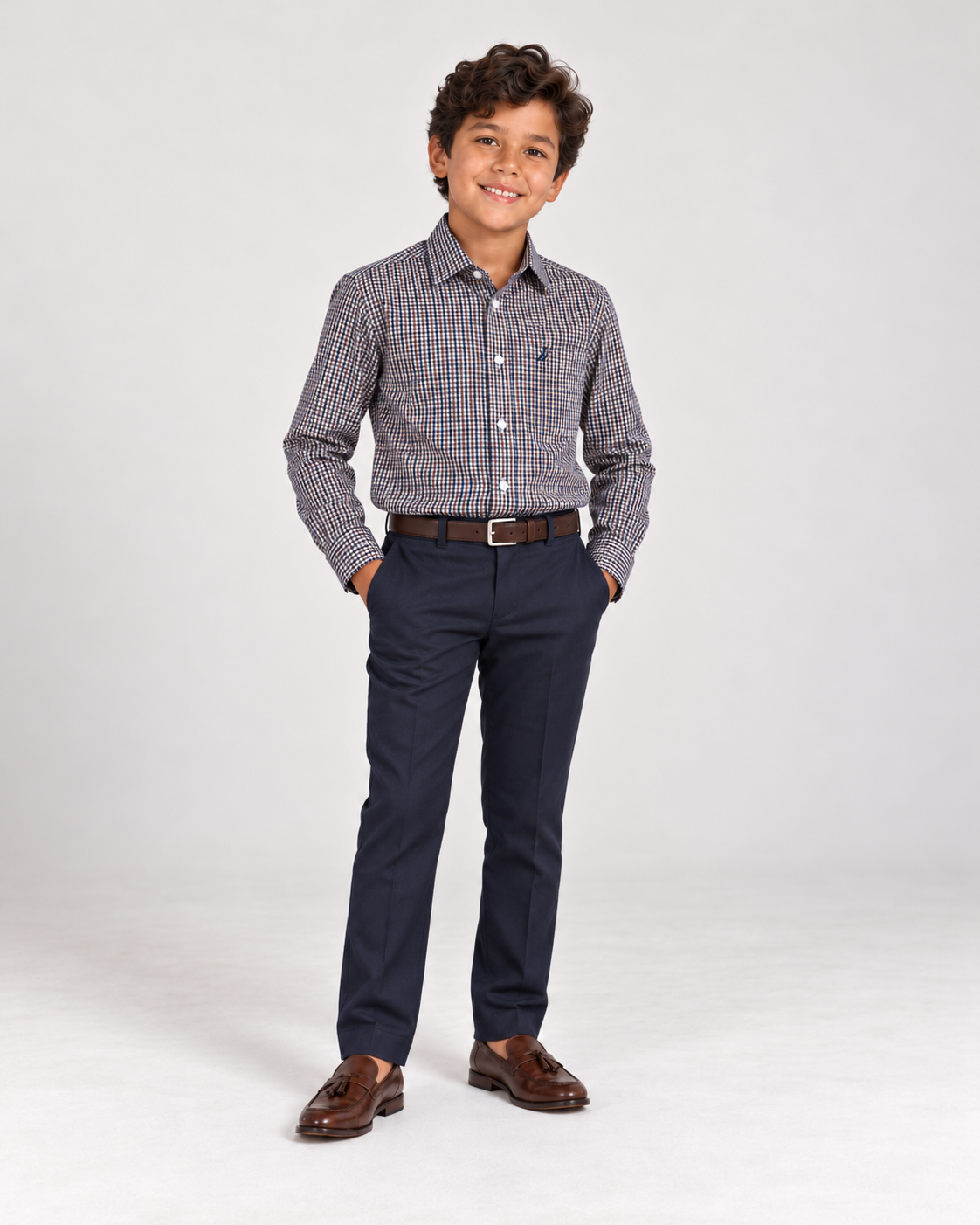 Camisa de cuadros de mangas largas para niño, marca Nautica, talla 10