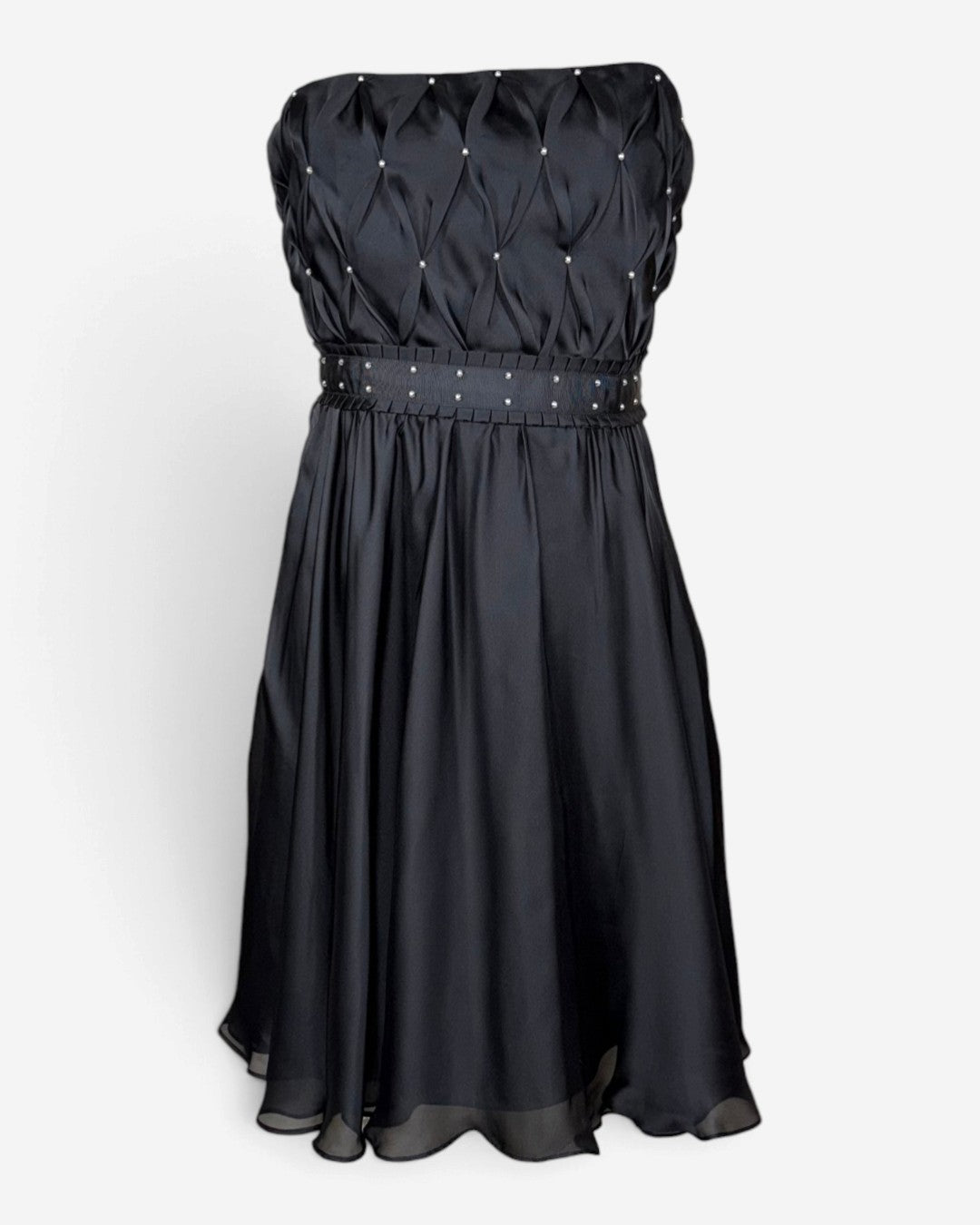 Vestido strapless negro con detalles plateados para mujer, marca White House Black Market, talla 14, foto 3