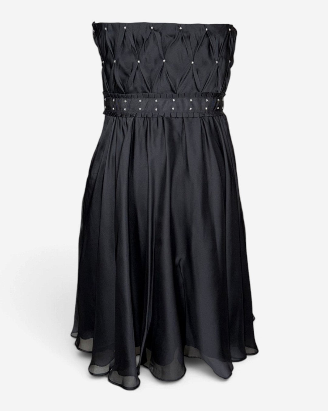 Vestido strapless negro con detalles plateados para mujer, marca White House Black Market, talla 14, foto 4