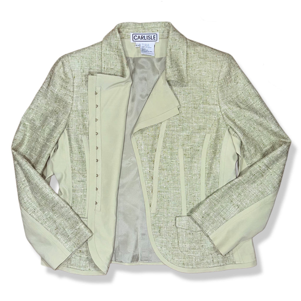 Blazer vintage verde claro de seda y lana para mujer Carlisle talla 12, foto 2