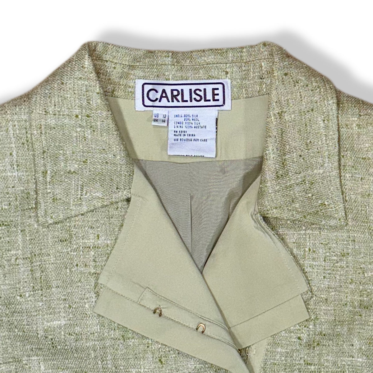 Blazer vintage verde claro de seda y lana para mujer Carlisle talla 12, foto 5