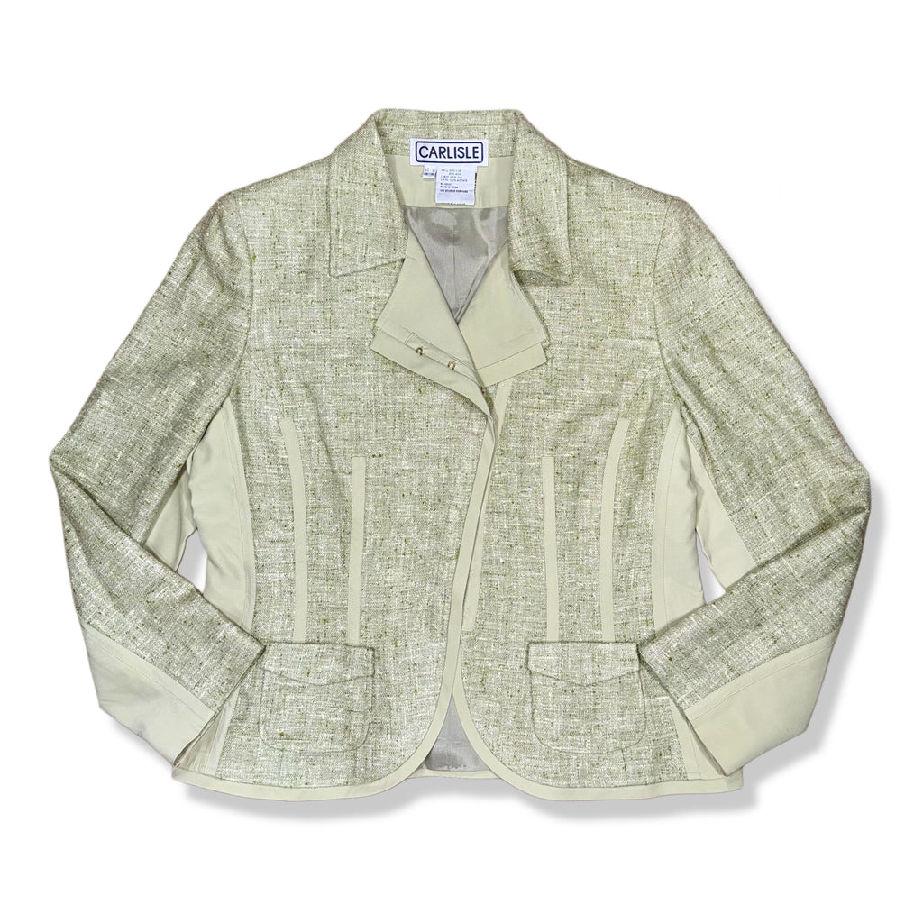 Blazer vintage verde claro de seda y lana para mujer Carlisle talla 12, ropa de segunda mano en República Dominicana