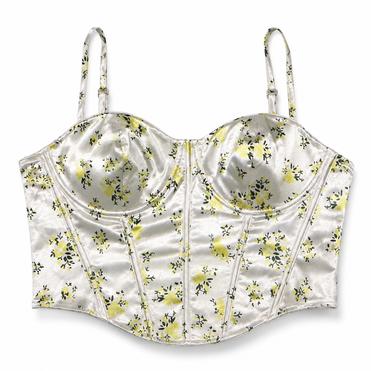 CORSET SATINADO CON ESTAMPADO DE FLORES AMARILLAS | TALLA 1XL