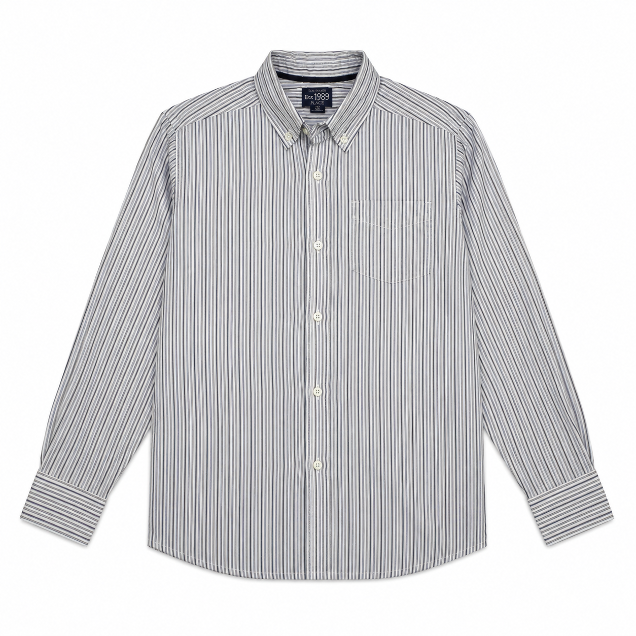 CAMISA MANGA LARGA DE RAYAS GRIS Y BLANCA | PLACE | TALLA M (7/8)