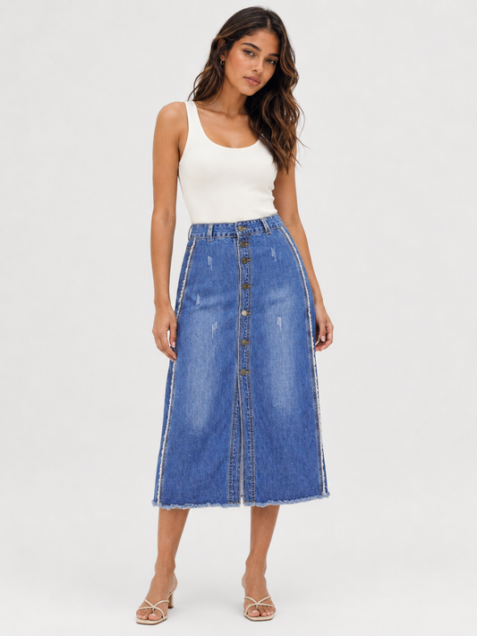 FALDA JEAN MIDI CON BOTONES FRONTALES | TALLA 29 (M)