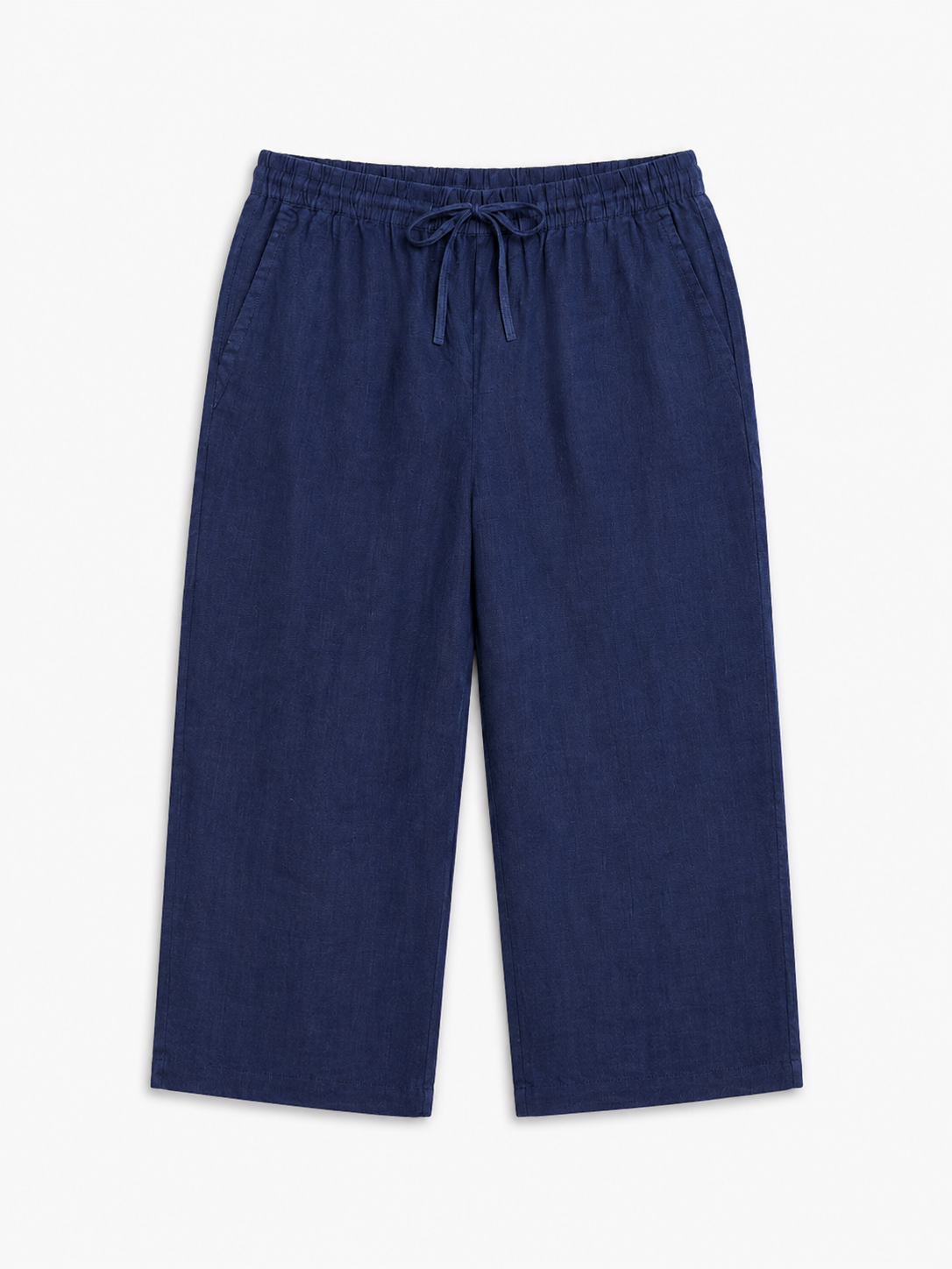 PANTALÓN CAPRI AZUL MARINO DE LINO CON CINTURA AJUSTABLE | CHARTER CLUB | TALLA L