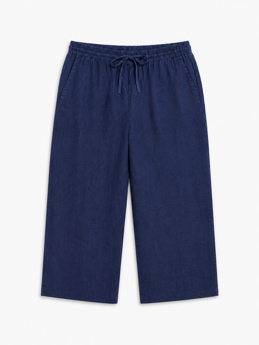 PANTALÓN CAPRI AZUL MARINO DE LINO CON CINTURA AJUSTABLE | CHARTER CLUB | TALLA L