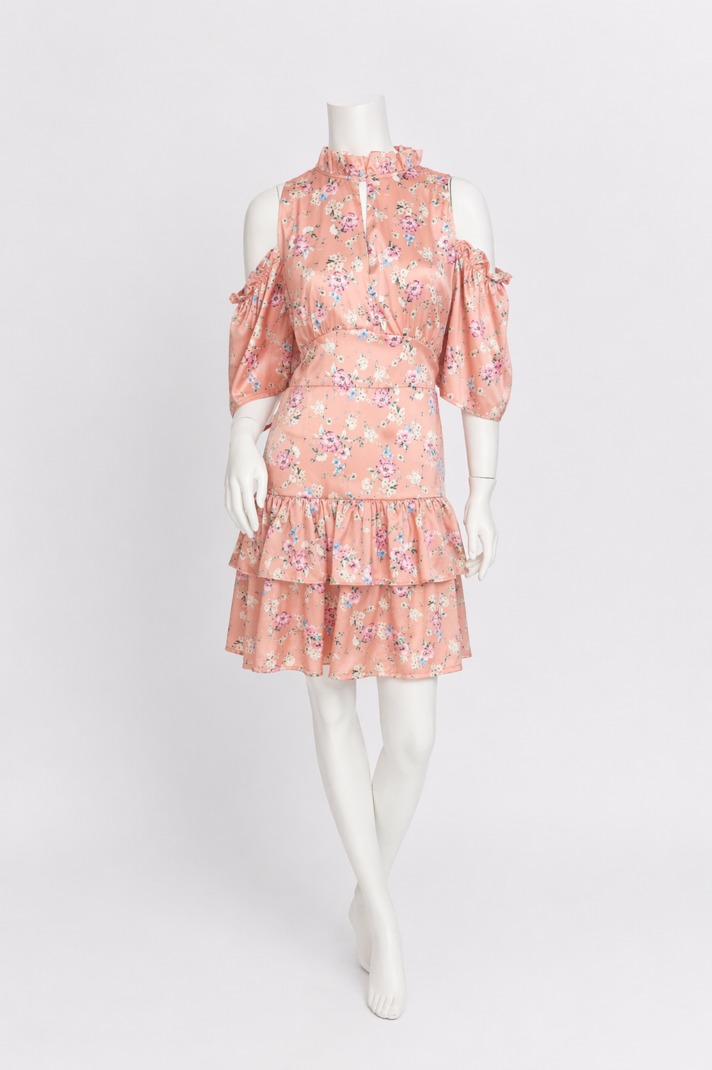 VESTIDO CORTO SATINADO CON ESTAMPADO FLORAL | TALLA L