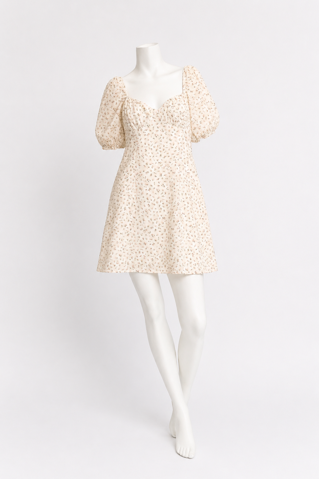 VESTIDO CORTO CON MANGAS ABULLONADAS Y ESTAMPADO FLORAL | H&M | TALLA S