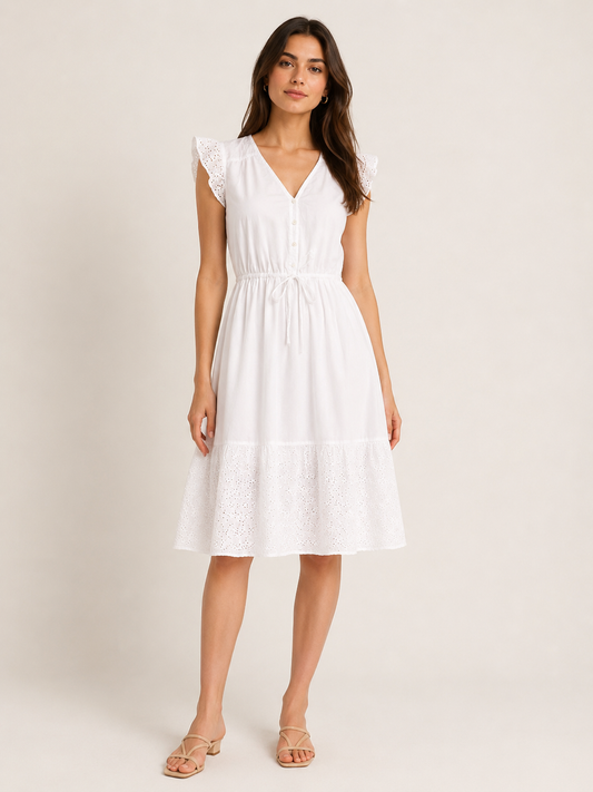 VESTIDO MIDI BLANCO CON BORDADO TIPO EYELET | GAP | TALLA S