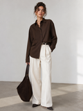 CAMISA MANGA LARGA MARRÓN | ZARA | TALLA S (OVERSIZE)