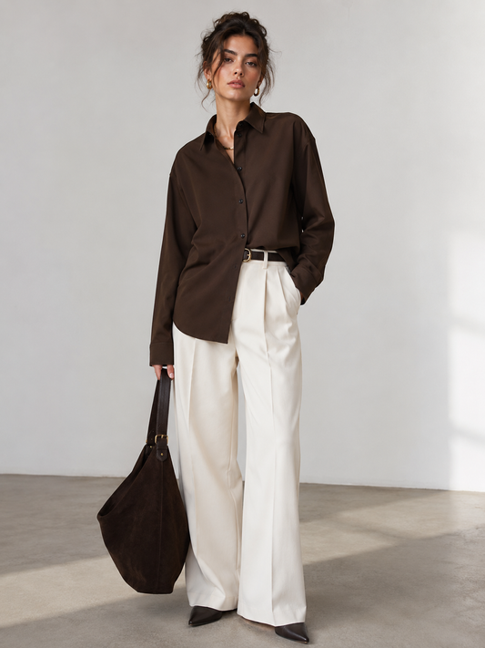 CAMISA MANGA LARGA MARRÓN | ZARA | TALLA S (OVERSIZE)