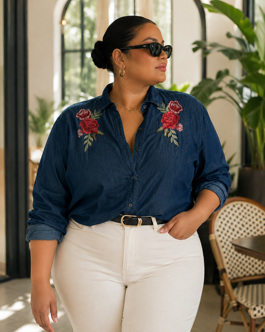 CAMISA DENIM BORDADA | UNIQUE SPECTRUM | TALLA 2X