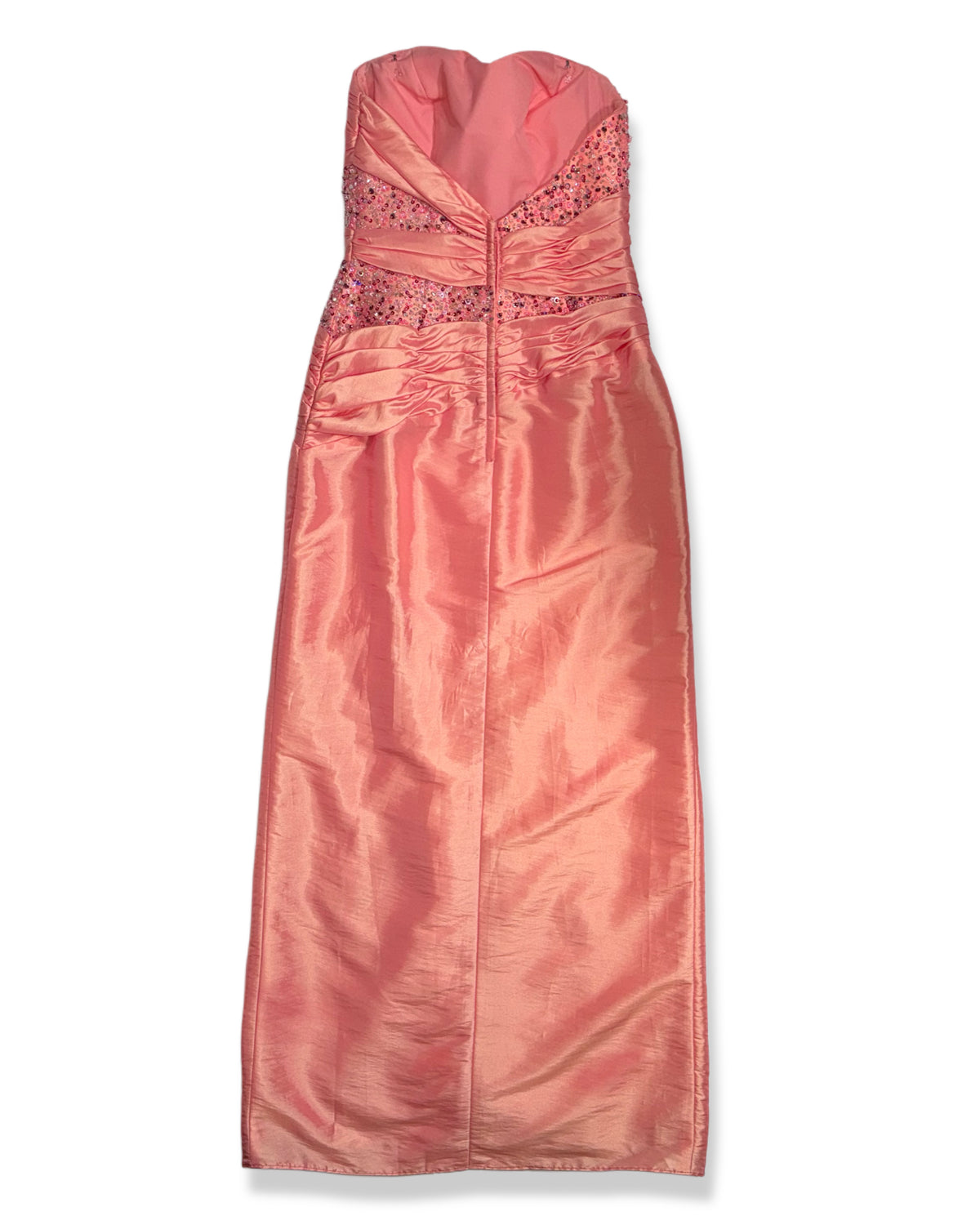 Vestido largo coral strapless con pedrería para mujer, marca Tiffany Designs, talla 6, foto 5