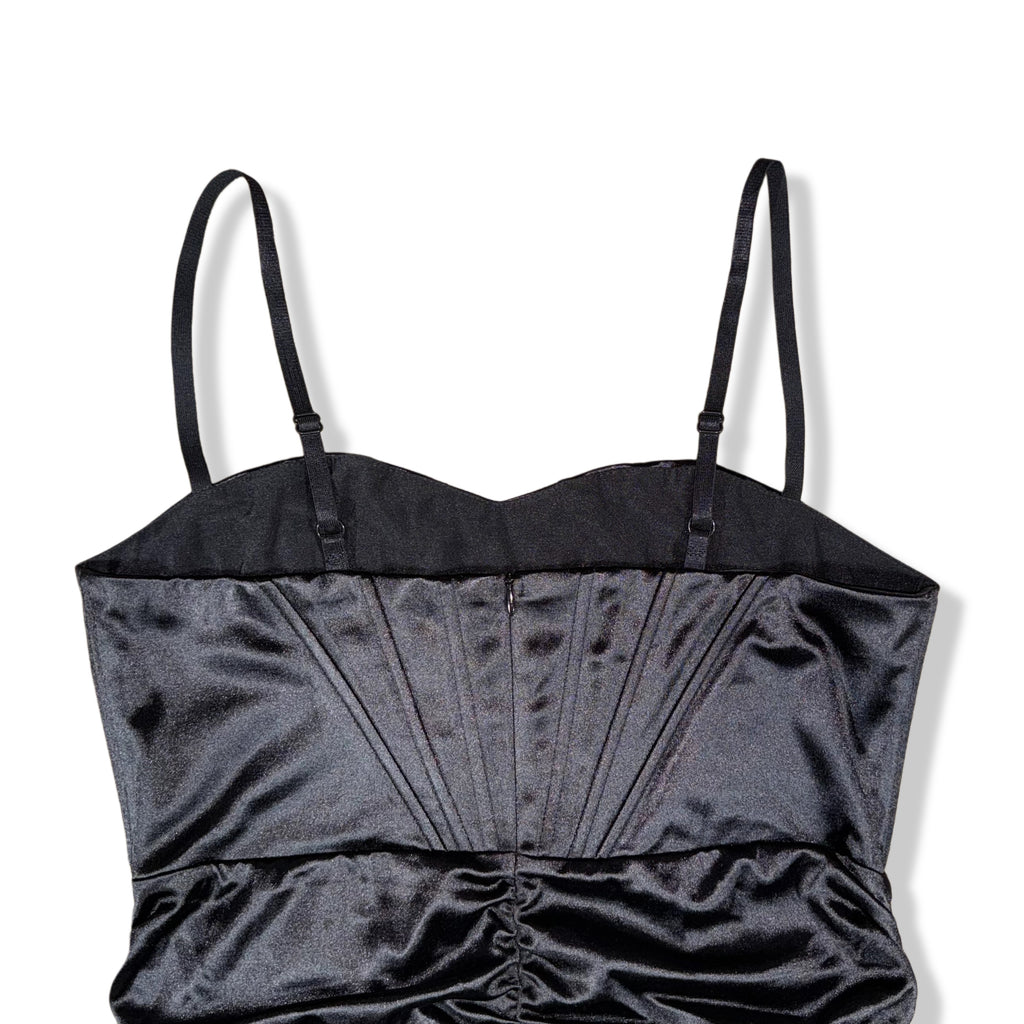 Vestido negro satinado estilo corset para mujer, foto 5