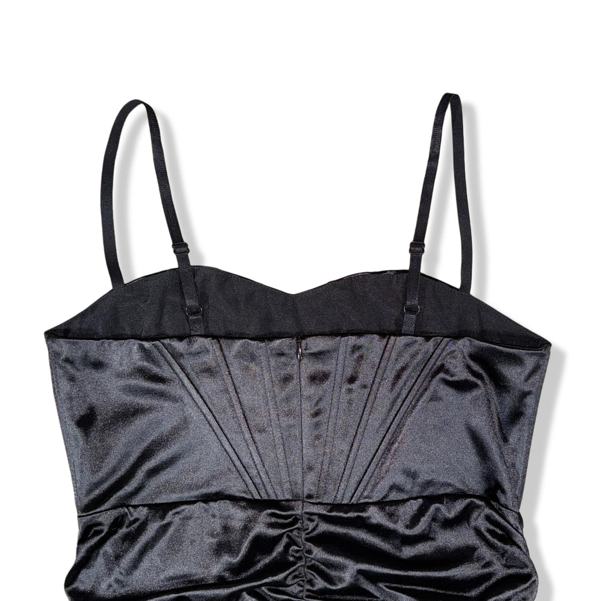 Vestido negro satinado estilo corset para mujer, foto 5