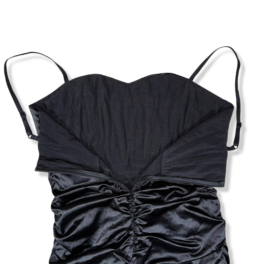 Vestido negro satinado estilo corset para mujer, foto 6