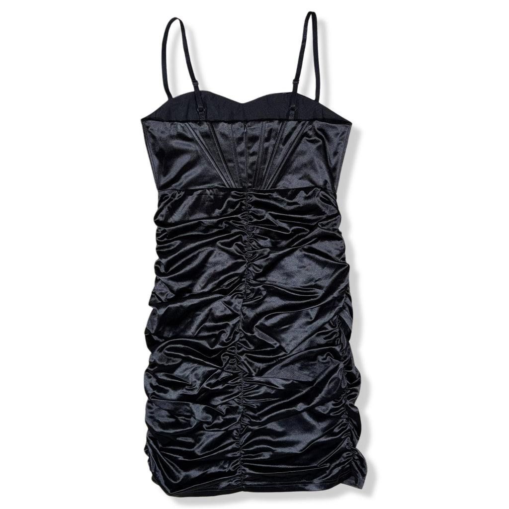 Vestido negro satinado estilo corset para mujer, foto 7