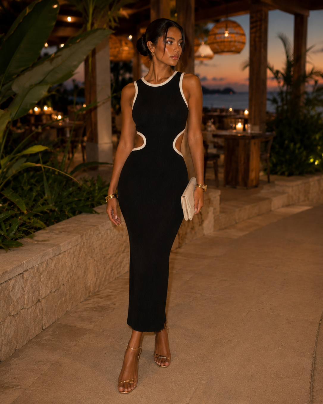Vestido maxi negro ajustado con espalda descubierta para mujer, talla S, foto 2