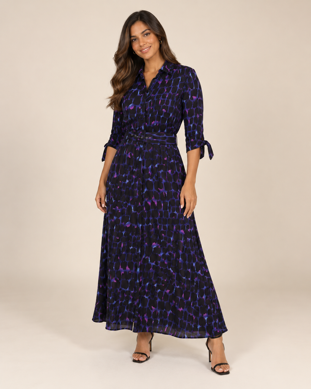 Vestido maxi camisero estampado con cinturón para mujer, marca Dancing Leopard, talla S
