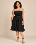 Vestido strapless negro con detalles plateados para mujer, marca White House Black Market, talla 14